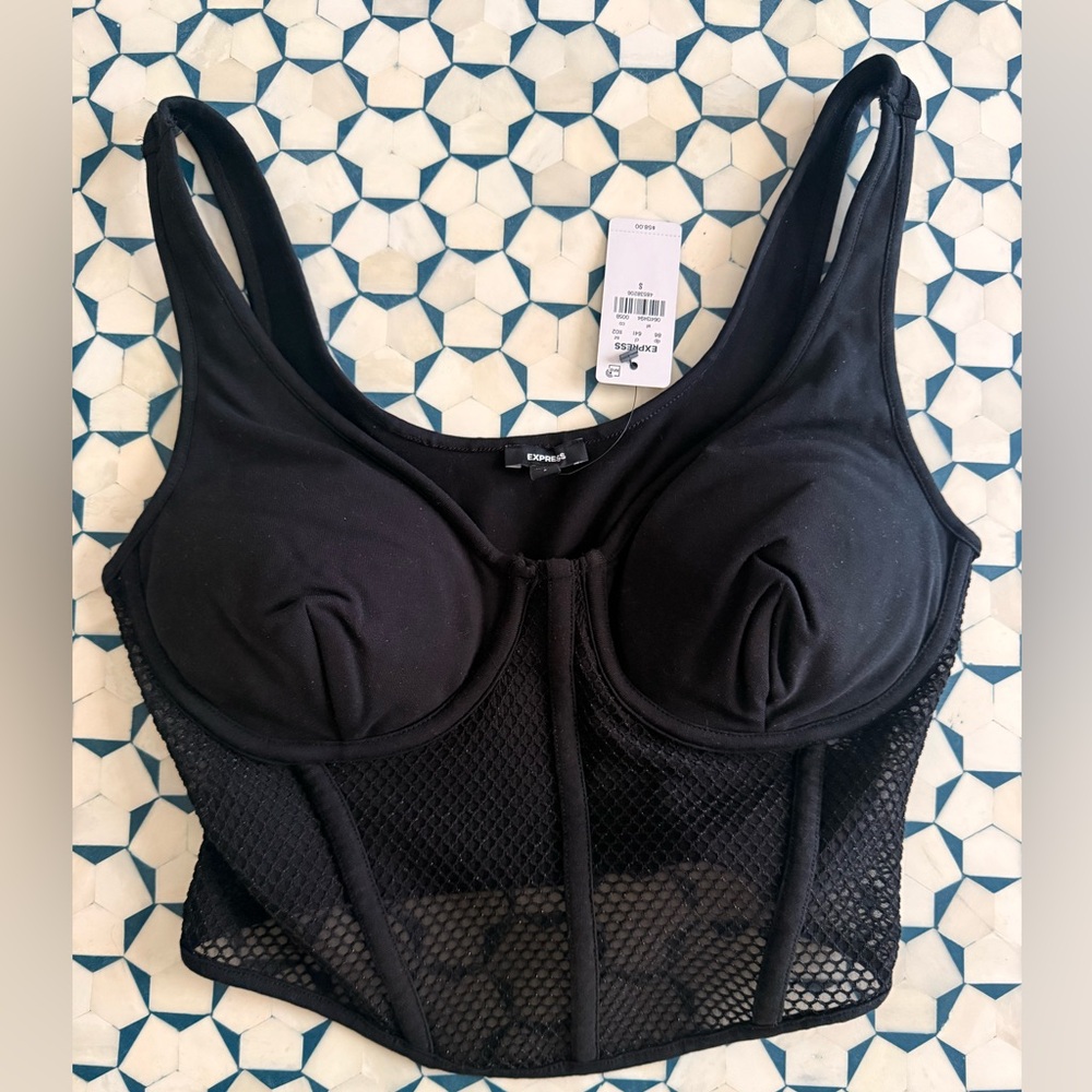 NWT Express Black Mesh Women's Bra Top Fishnet corset - Picture 3 of 4